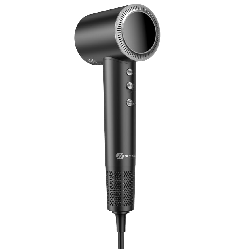 slopehill 110,000 RPM Professional Hair Dryer - 0.8lb Ultra-Lightweight, 2 Billion Ion Technology for 98% Frizz Reduction, AI Smart-Temp Control, Magnetic Attachments for All Hair Types (Dark Grey)