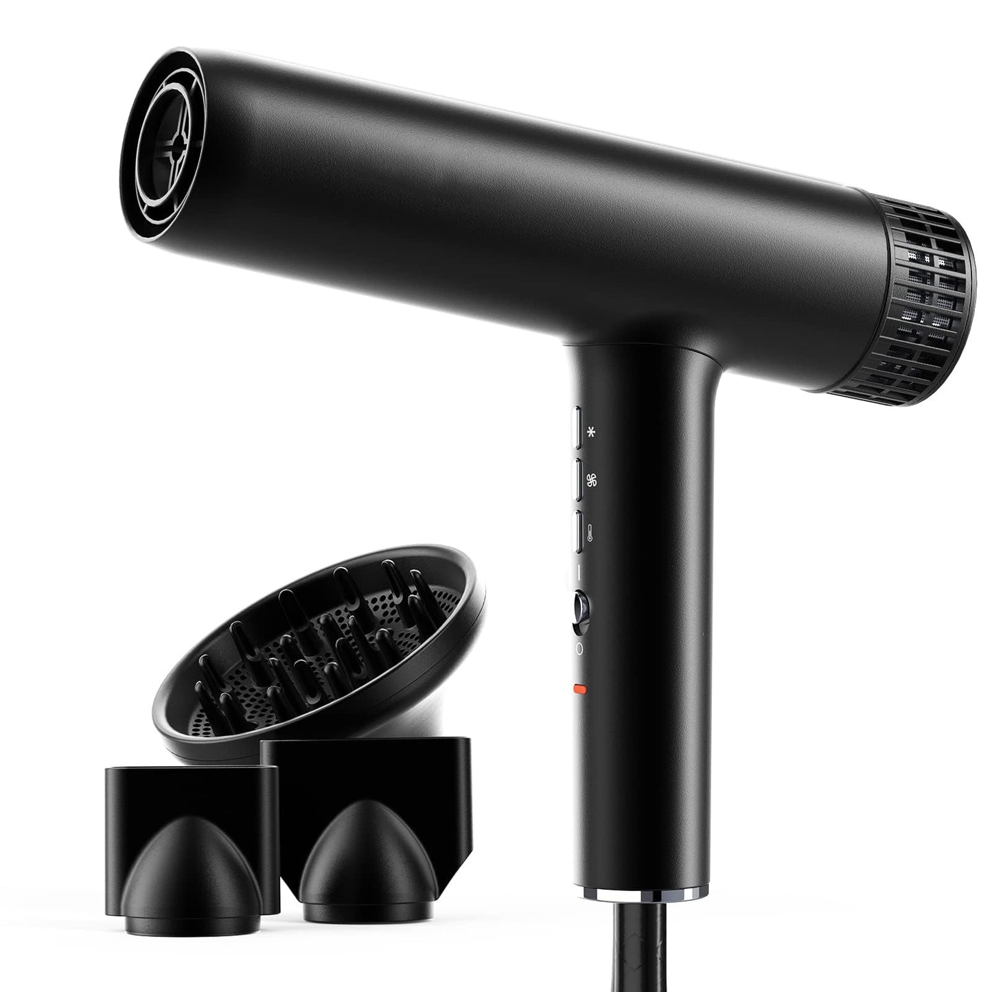 Hair Dryer, Professional Brushless Motor Ionic Hair Blow Dryer with Diffuser, Magnetic Nozzles, 0.83Pound, 2000W, 60dB, 3 Heat Settings & 3 Speed & Cold Settings, Diffuser Hair Dryer, Black