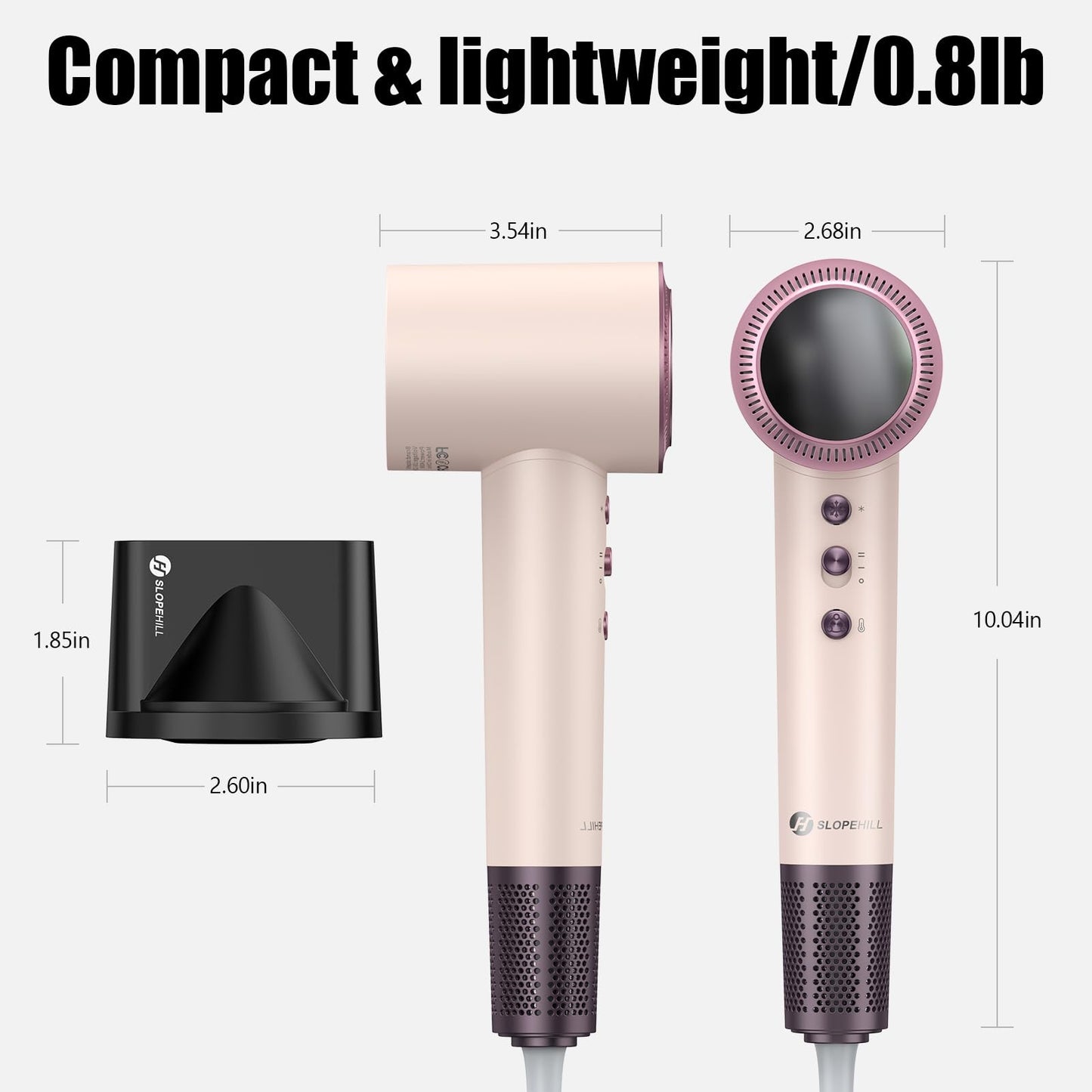 (OUTLET)slopehill 110,000 RPM Professional Hair Dryer - 0.8lb Ultra-Lightweight, 2 Billion Ion Technology for 98% Frizz Reduction, AI Smart-Temp Control, Magnetic Attachments for All Hair Types (Pink)