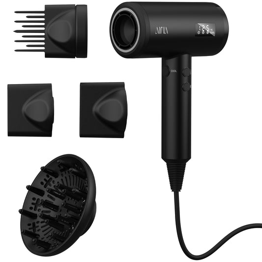 AINA Pro Salon Hair Dryer(New tech), Blow Dryer with Diffuser Brush Comb for Women | BLDC Hair Dryer | Brushless Motor 150,000 RPM | Ionic | LED display | 4 Magnetic Attachments 110V/ALCI(Vader Black)