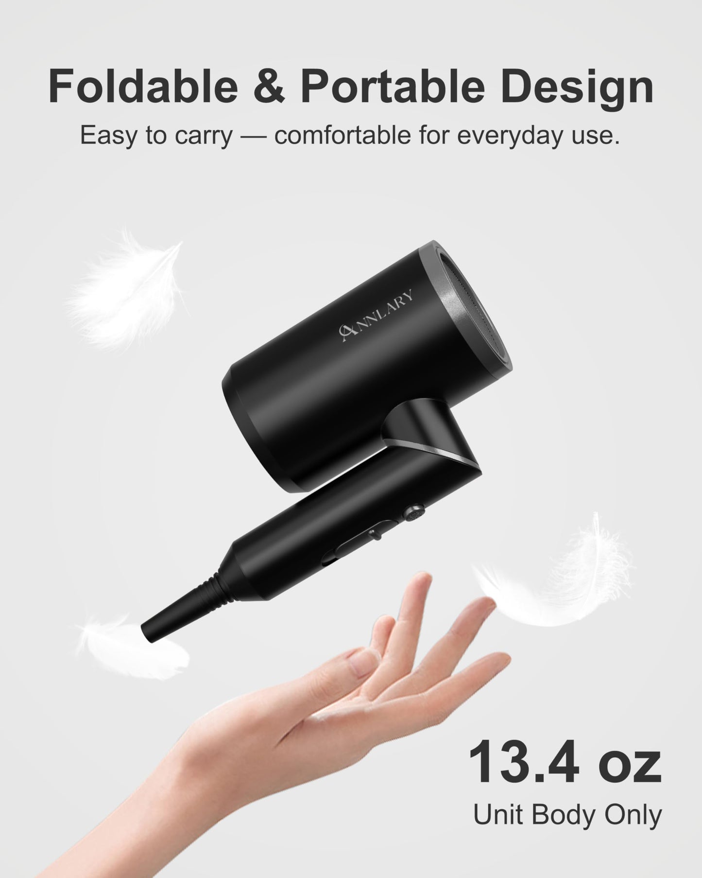 ANNLARY Hair Dryer with Comb | 1800W Blow Dryer with Diffuser for Curly Hair | Plasma Ionic Hairdryer for Frizz Control | Foldable & Protable Design for Travel | 6.5 ft ALCI Cord for Women and Men