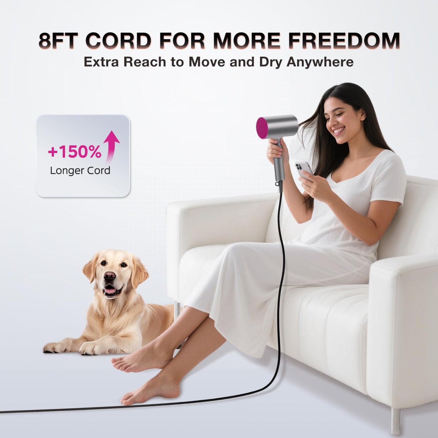 BABONIR Hair Dryer with Diffuser for Women, 1875W Fast Drying Ionic Blow Dryer for Home Use, Lightweight Foldable Hairdryer with Concentrator Nozzle, 3 Heat 2 Speed Settings, Gray