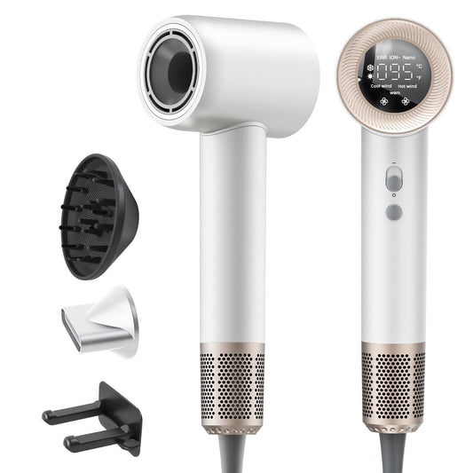 Hair Dryer, 1600W High Speed Ionic Blow Dryer with 300 Million Negative Ions, 160000 RPM Brushless Motor for Fast Drying, 59dB Low Noise & 65M/S Hair Dryers for Home Travel, White