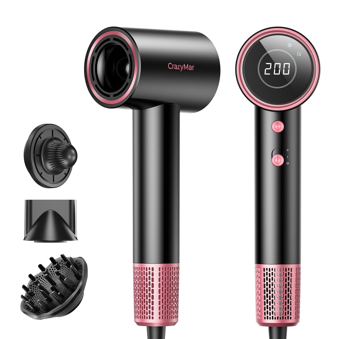 Ionic Hair Dryer with Diffuser and Concentrator- 180000 RPM High Speed Blow Dryer, 3 Min Fast Drying, Heat-Control, Low Noise, Lightweight, Salon Professional Blow Dryer for Women, Men (Blush Pink)