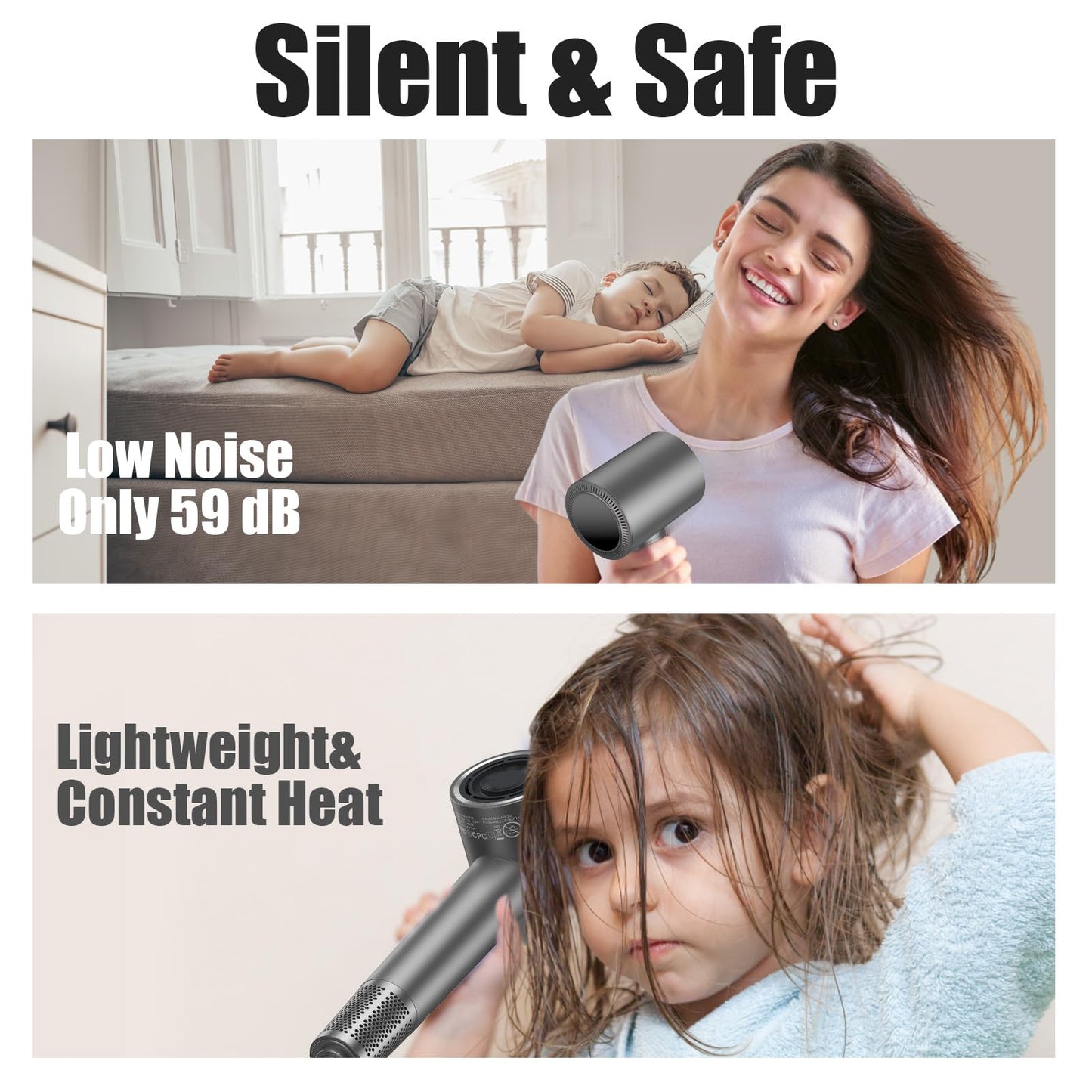 slopehill 110,000 RPM Professional Hair Dryer - 0.8lb Ultra-Lightweight, 2 Billion Ion Technology for 98% Frizz Reduction, AI Smart-Temp Control, Magnetic Attachments for All Hair Types (Dark Grey)