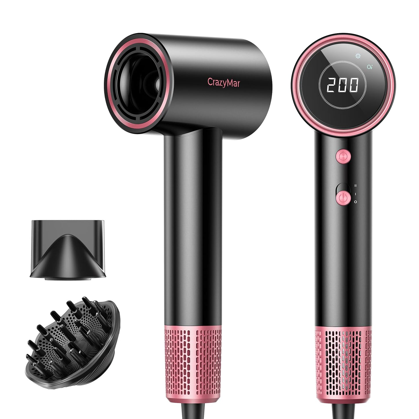 High Speed Hair Dryer, Travel Hair Dryer - 180,000 RPM/Min, 3 Min Fast Drying, 500 Million Negative Ions, Blow Dryer with 4 Temperature and 2 Speed Settings, Hair Dryers for Home & Travel（Rose Pink）