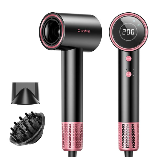 High Speed Hair Dryer, Travel Hair Dryer - 180,000 RPM/Min, 3 Min Fast Drying, 500 Million Negative Ions, Blow Dryer with 4 Temperature and 2 Speed Settings, Hair Dryers for Home & Travel（Rose Pink）