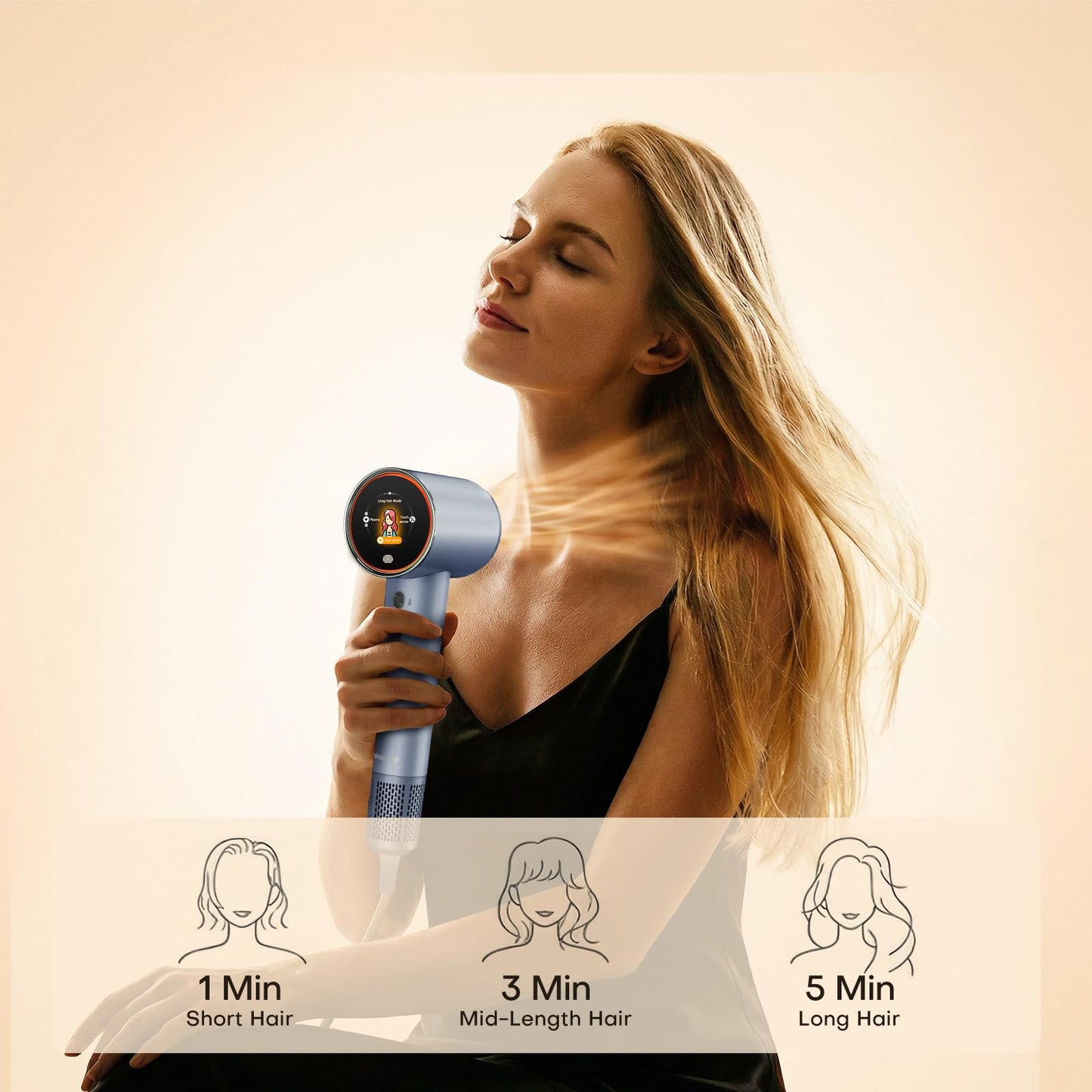 High Speed Hair Dryer 110000 RPM Ionic Blow Dryer, 1 Billion Plasma Ions Frizz Free Fast Drying for Women, Lightweight Quiet and Smart HD Screen, Magnetic Diffuser for Curly Hair with Thermo Control