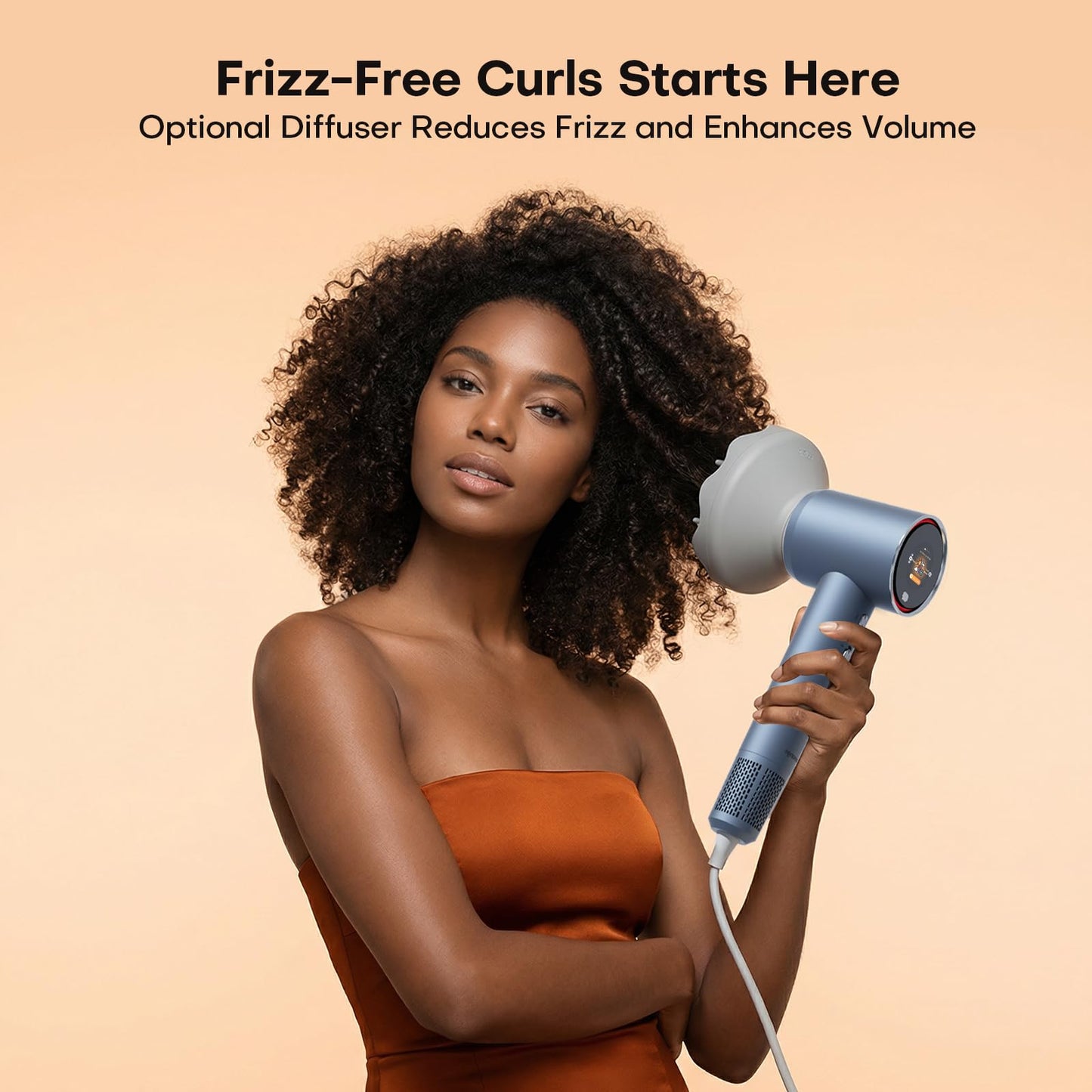 High Speed Hair Dryer 110000 RPM Ionic Blow Dryer, 1 Billion Plasma Ions Frizz Free Fast Drying for Women, Lightweight Quiet and Smart HD Screen, Magnetic Diffuser for Curly Hair with Thermo Control