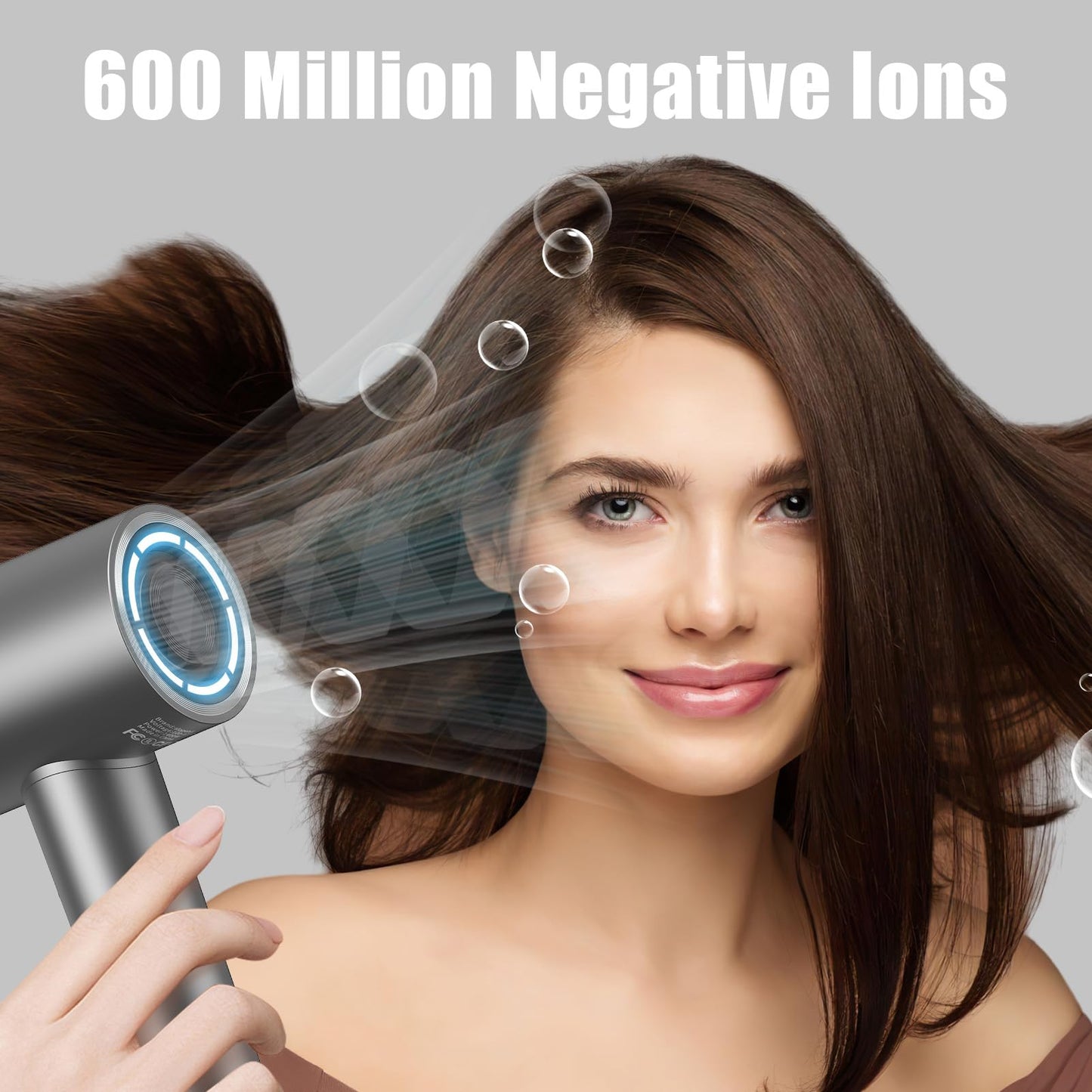 slopehill 110,000 RPM Professional Hair Dryer - 0.8lb Ultra-Lightweight, 2 Billion Ion Technology for 98% Frizz Reduction, AI Smart-Temp Control, Magnetic Attachments for All Hair Types (Dark Grey)