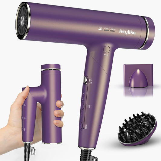 High Speed Plasma Ion Hair Dryer with Diffuser, Professional Blow Dryer 130000 RPM Brushless Motor for Fast Drying,1500W 3Temps/3Speeds Thermo-Control Lightweight Hairdryer for Women Home Travel Salon