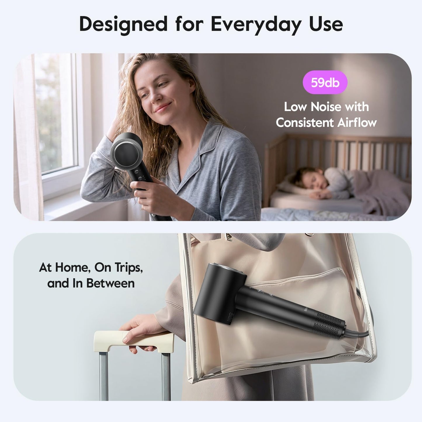 slopehill 110,000 RPM Professional Hair Dryer - 0.8lb Ultra-Lightweight, 2 Billion Ion Technology for 98% Frizz Reduction, AI Smart-Temp Control, Magnetic Attachments for All Hair Types