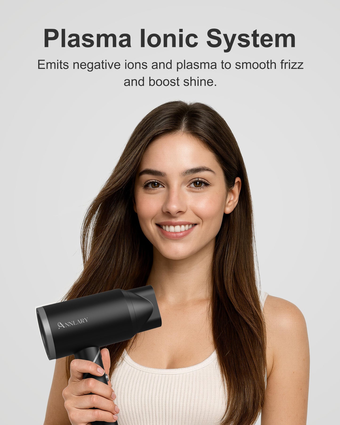 ANNLARY Hair Dryer with Comb | 1800W Blow Dryer with Diffuser for Curly Hair | Plasma Ionic Hairdryer for Frizz Control | Foldable & Protable Design for Travel | 6.5 ft ALCI Cord for Women and Men